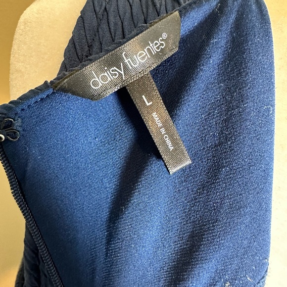 Navy Blue Pleated Ruched Bias Seam A-line Dress - Size L - Picture 4 of 8